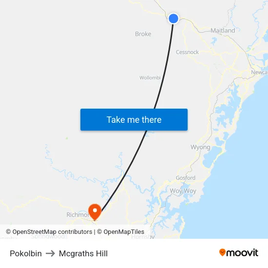 Pokolbin to Mcgraths Hill map