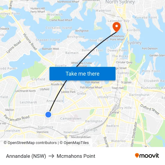 Annandale (NSW) to Mcmahons Point map
