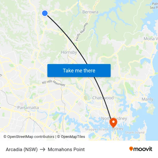Arcadia (NSW) to Mcmahons Point map