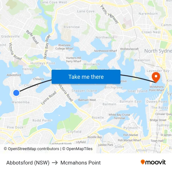 Abbotsford (NSW) to Mcmahons Point map