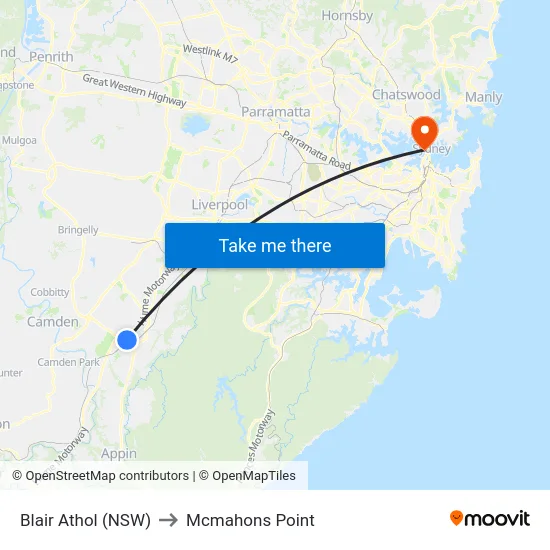 Blair Athol (NSW) to Mcmahons Point map