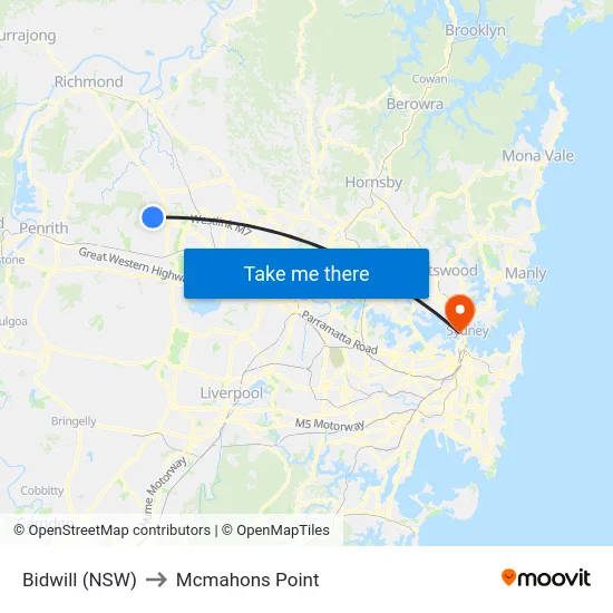 Bidwill (NSW) to Mcmahons Point map