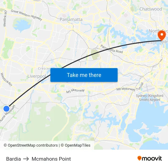 Bardia to Mcmahons Point map