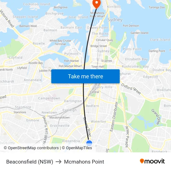 Beaconsfield (NSW) to Mcmahons Point map