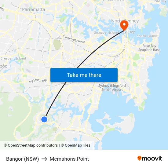 Bangor (NSW) to Mcmahons Point map