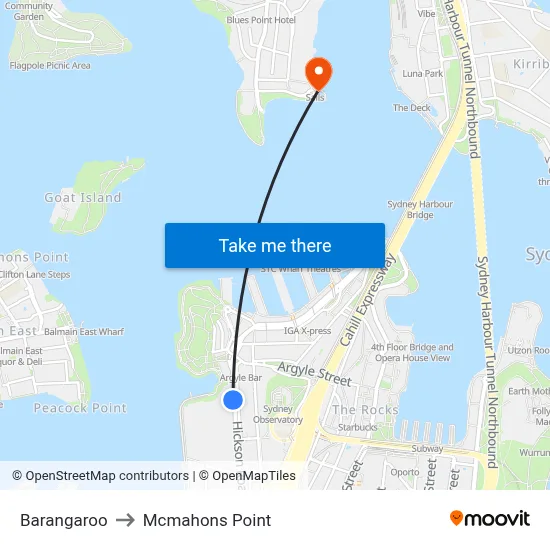 Barangaroo to Mcmahons Point map