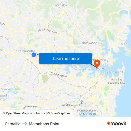 Camellia to Mcmahons Point map