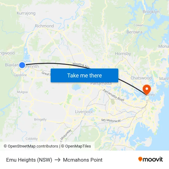 Emu Heights (NSW) to Mcmahons Point map