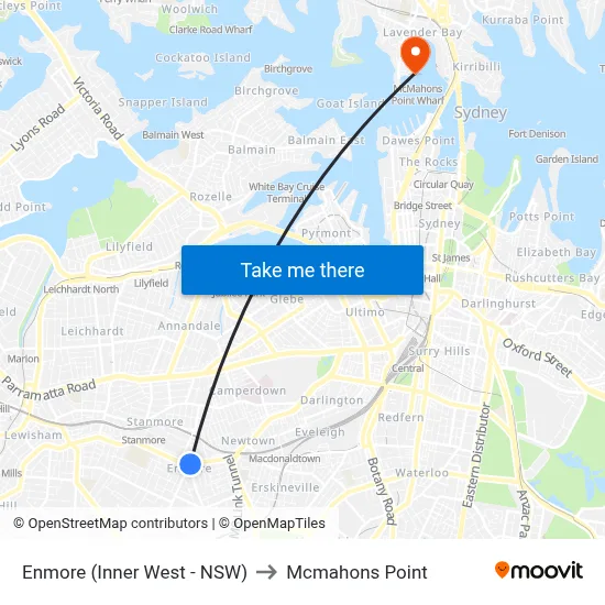 Enmore (Inner West - NSW) to Mcmahons Point map