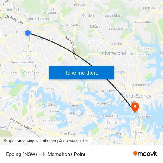 Epping (NSW) to Mcmahons Point map