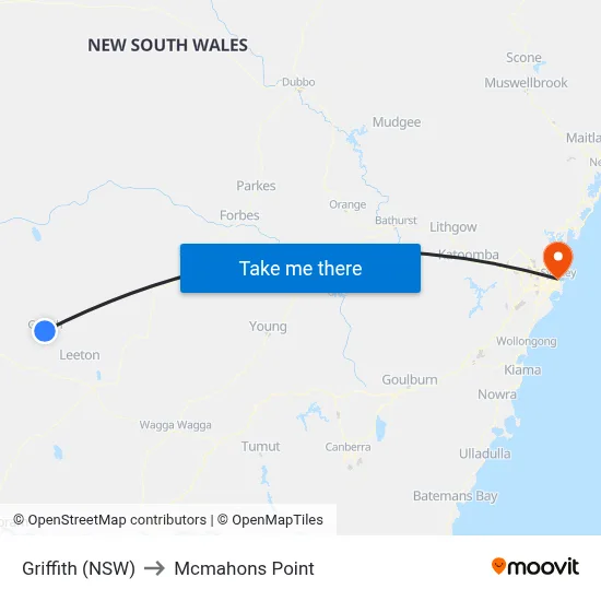 Griffith (NSW) to Mcmahons Point map