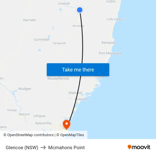 Glencoe (NSW) to Mcmahons Point map
