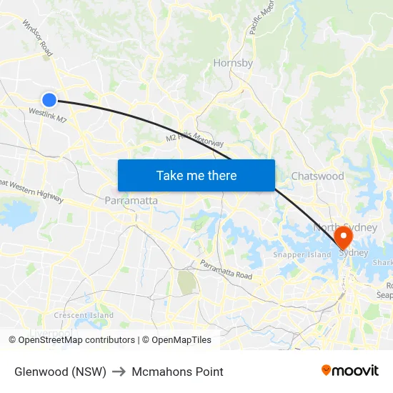 Glenwood (NSW) to Mcmahons Point map