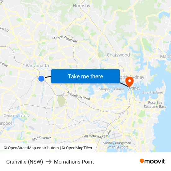 Granville (NSW) to Mcmahons Point map