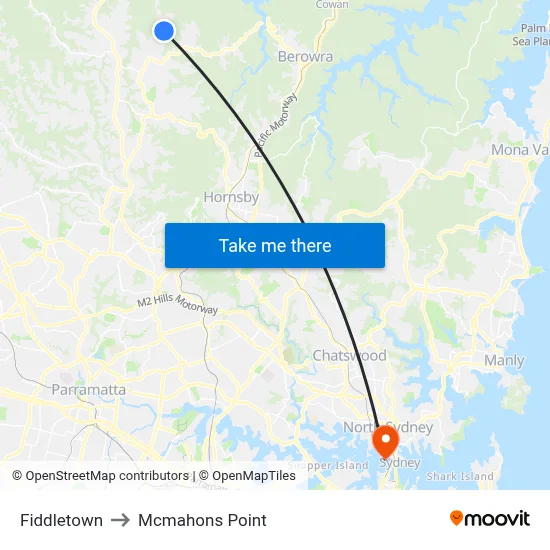 Fiddletown to Mcmahons Point map