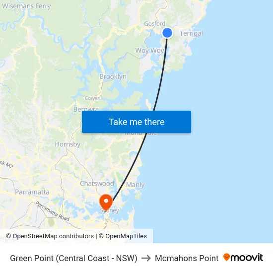 Green Point (Central Coast - NSW) to Mcmahons Point map