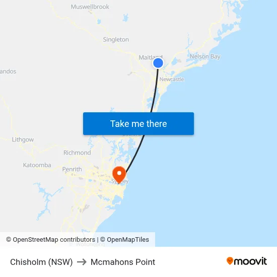 Chisholm (NSW) to Mcmahons Point map