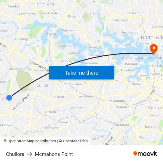 Chullora to Mcmahons Point map