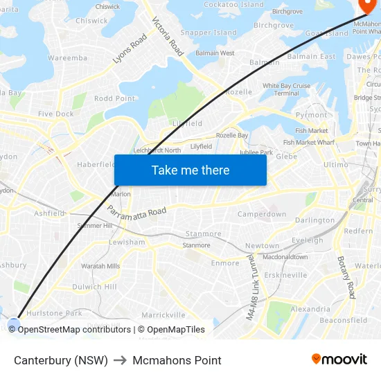 Canterbury (NSW) to Mcmahons Point map