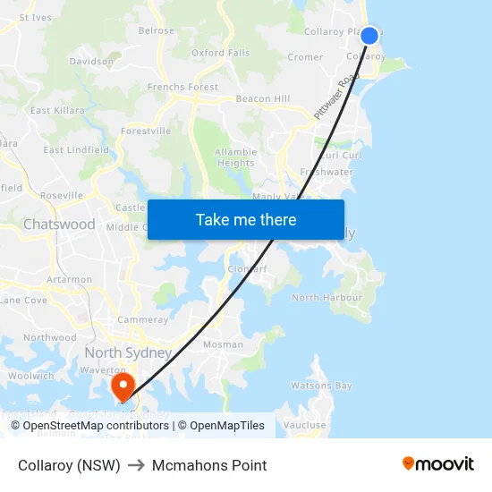 Collaroy (NSW) to Mcmahons Point map