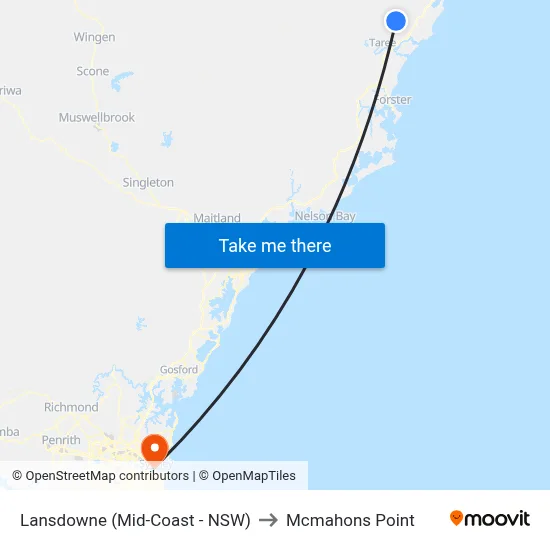 Lansdowne (Mid-Coast - NSW) to Mcmahons Point map
