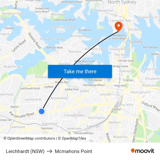 Leichhardt (NSW) to Mcmahons Point map