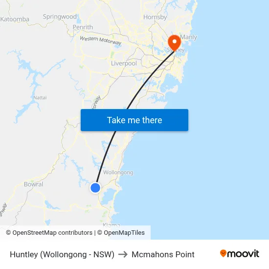 Huntley (Wollongong - NSW) to Mcmahons Point map