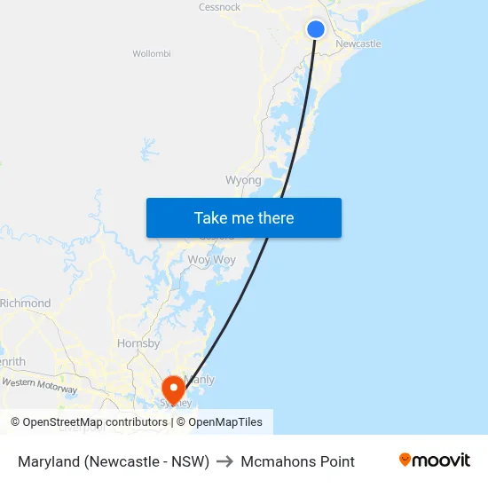 Maryland (Newcastle - NSW) to Mcmahons Point map