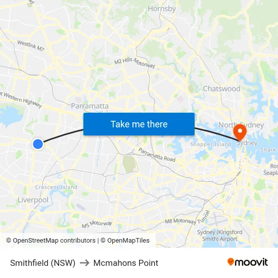 Smithfield (NSW) to Mcmahons Point map