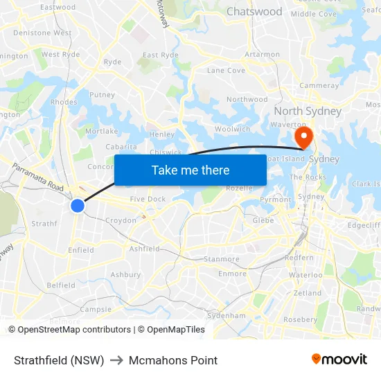 Strathfield (NSW) to Mcmahons Point map