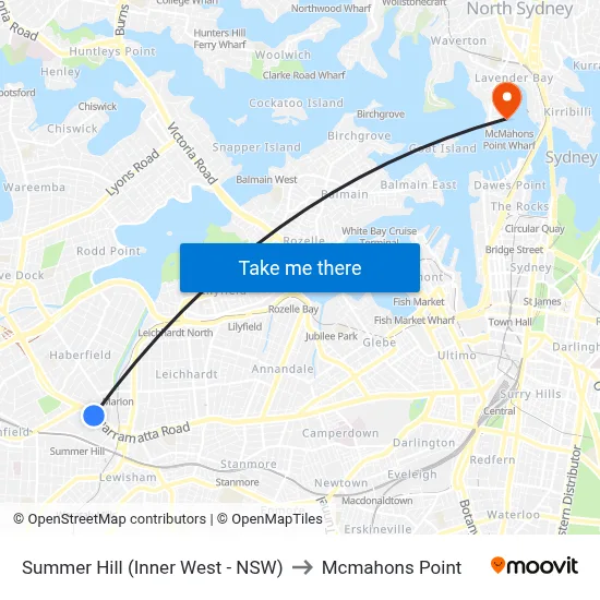 Summer Hill (Inner West - NSW) to Mcmahons Point map