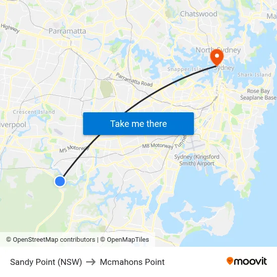 Sandy Point (NSW) to Mcmahons Point map