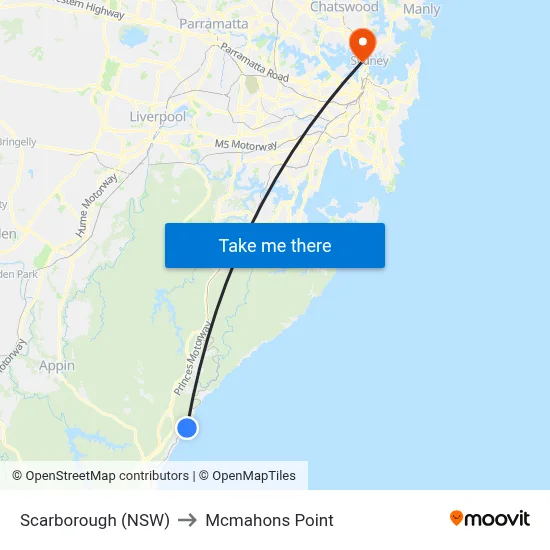 Scarborough (NSW) to Mcmahons Point map