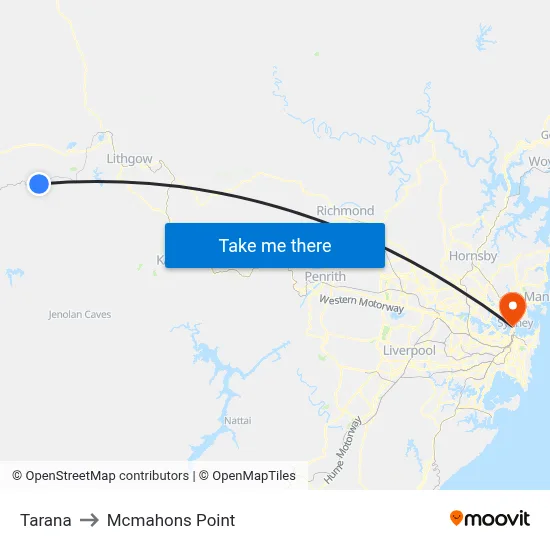 Tarana to Mcmahons Point map