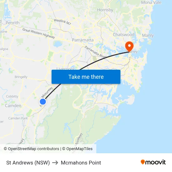 St Andrews (NSW) to Mcmahons Point map