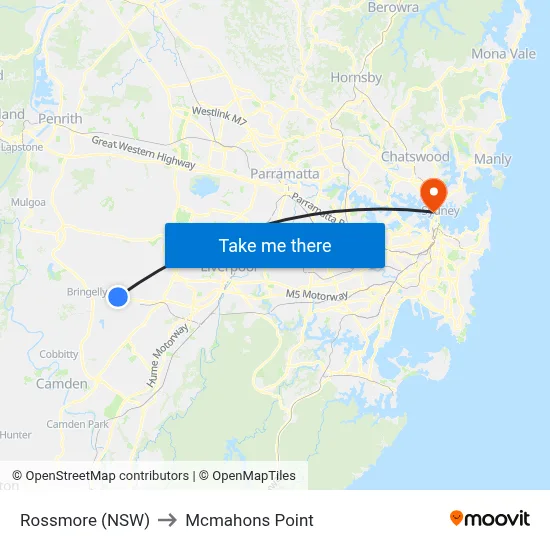 Rossmore (NSW) to Mcmahons Point map