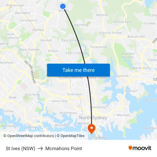 St Ives (NSW) to Mcmahons Point map