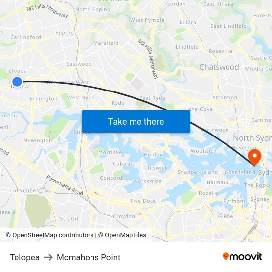 Telopea to Mcmahons Point map
