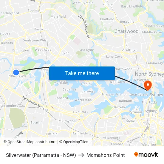 Silverwater (Parramatta - NSW) to Mcmahons Point map