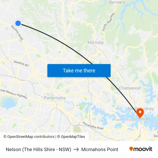 Nelson (The Hills Shire - NSW) to Mcmahons Point map