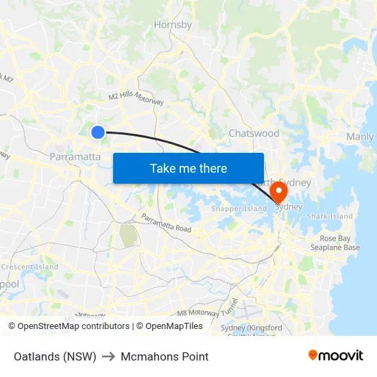 Oatlands (NSW) to Mcmahons Point map
