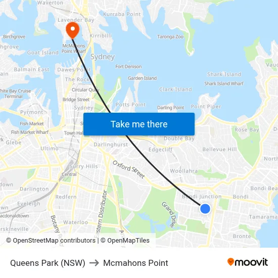 Queens Park (NSW) to Mcmahons Point map
