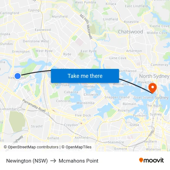 Newington (NSW) to Mcmahons Point map