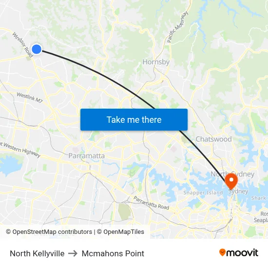 North Kellyville to Mcmahons Point map
