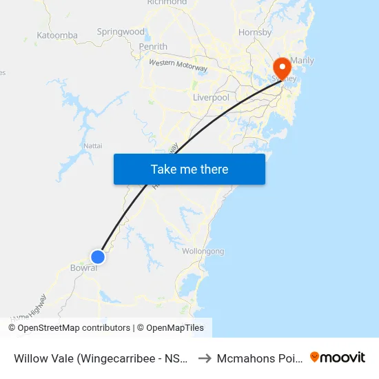 Willow Vale (Wingecarribee - NSW) to Mcmahons Point map