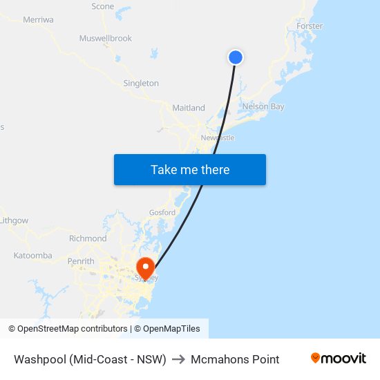 Washpool (Mid-Coast - NSW) to Mcmahons Point map