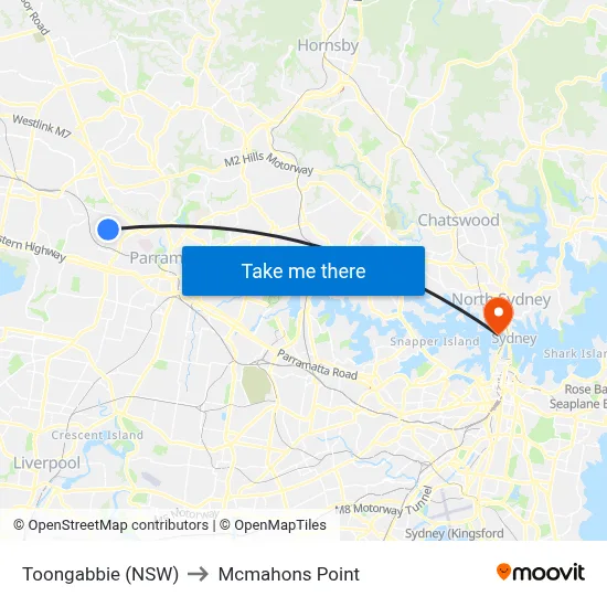 Toongabbie (NSW) to Mcmahons Point map