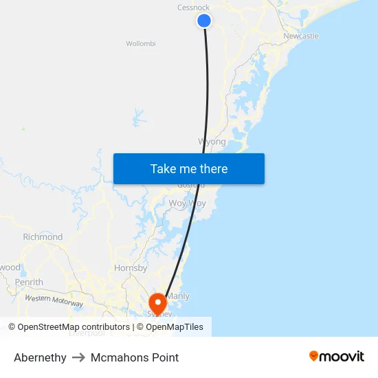 Abernethy to Mcmahons Point map