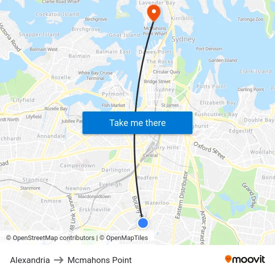 Alexandria to Mcmahons Point map