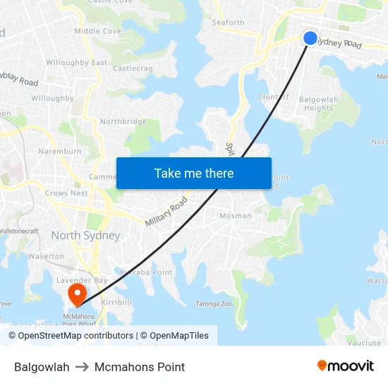 Balgowlah to Mcmahons Point map
